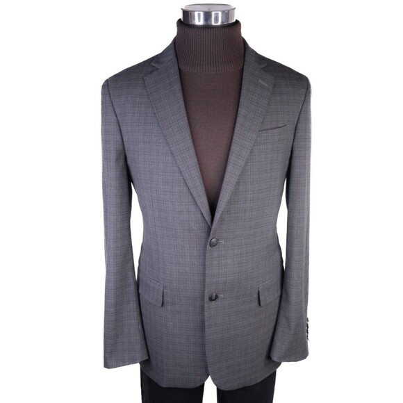 J.Ferrar Men's Sport Coat Blazer Two Button Charcoal Plaid Poly Blend Slim 42L - Picture 2 of 13